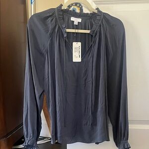 Current Air Navy Blouse with Ruffled Details